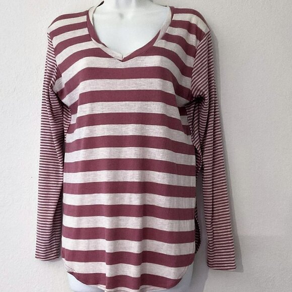 RUE21 PINK  STRIPE WAFFLE WEAVE TOP - Picture 1 of 12